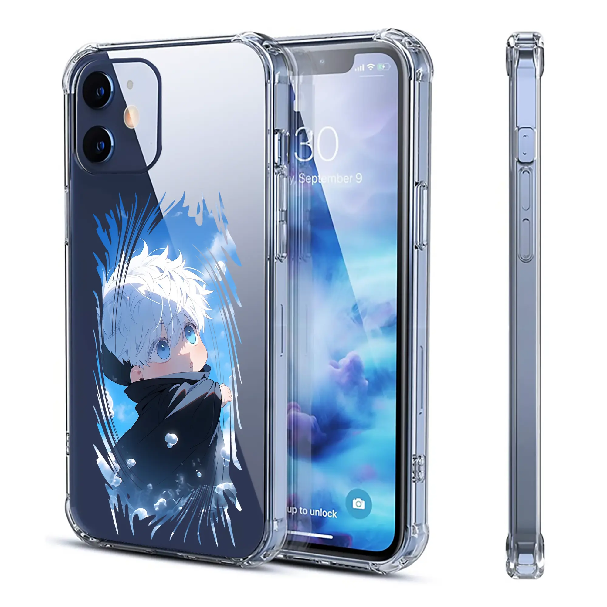 呪術廻戦 グッズ,五条 悟 - IPhone 12シリーズ対応 ・ 透明スマホケース ・ クリアソフトケース ・ TPU素材 ・ 耐衝撃 ・ 高密着 ・ 防汚 防指紋 ・ 簡単着脱